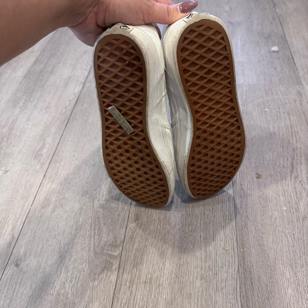 Blue Butterfly White Slip On Vans - Custom Painted Vans Shoes Youth Size 5 - Picture 5 of 9